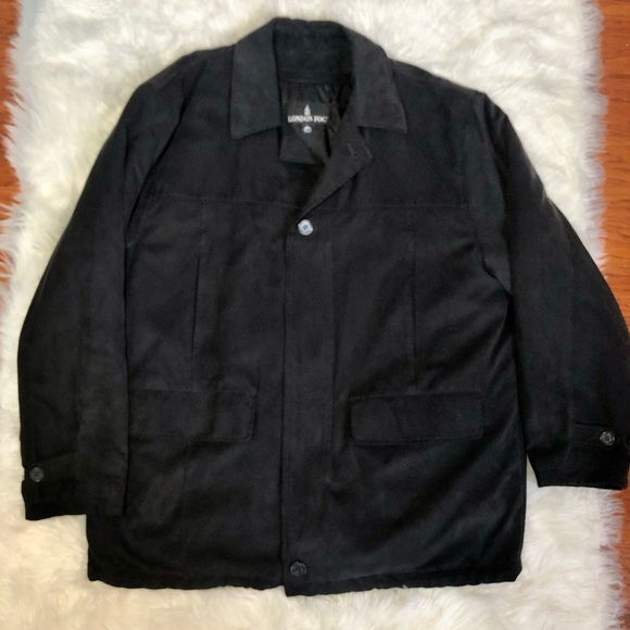 London Fog Black Zip Up Jacket Coat Wool Acrylic Blend Lining Men’s Size L - Picture 2 of 11